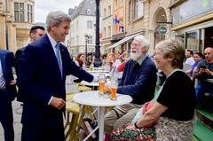 U.S. Secretary of State John Kerry speaking with tourists in Luxembourg City in 2016
