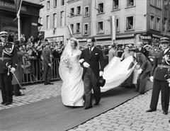Princess Maria Adelaide of Luxembourg with Count Charles Joseph Henckel von Donnersmarck at their wedding in Luxembourg in 1958