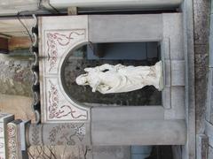 Modern sculpture in the lobby of Križanke complex