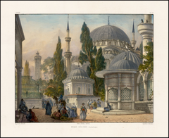 1853 illustration of the Şehzade Mosque in Istanbul showing detailed Ottoman architecture