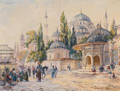 The Sehzade Mosque in Laleli, Istanbul painted by Ludwig Hans Fischer