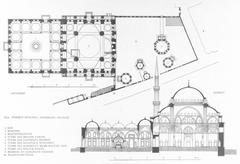 Cross section and architectural plan of the Şehzade Mosque in Istanbul