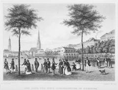 Historical view of the old and new Jungfernstieg in Hamburg in 1844