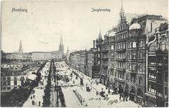 Early 20th century panoramic view of Hamburg city center with Jungfernstieg street and Alster lake