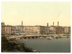Alster Arcade in Hamburg, Germany historic photochrom print