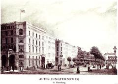 Vintage view of Alter Jungfernstieg street in Hamburg in 1850