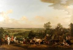 View of Wilanów meadows with buildings in the background