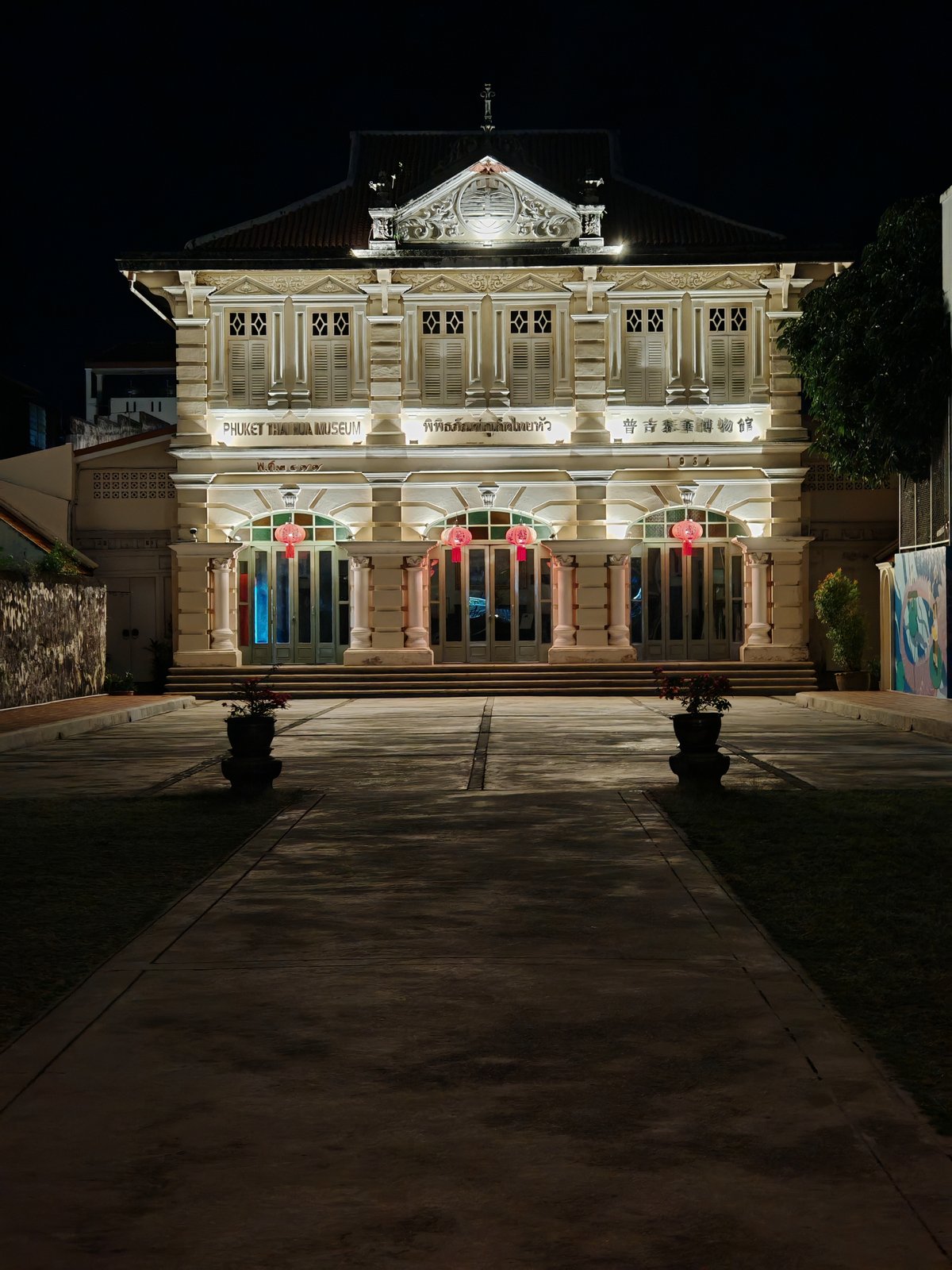 Phuket Thai Hua Museum illuminated at night