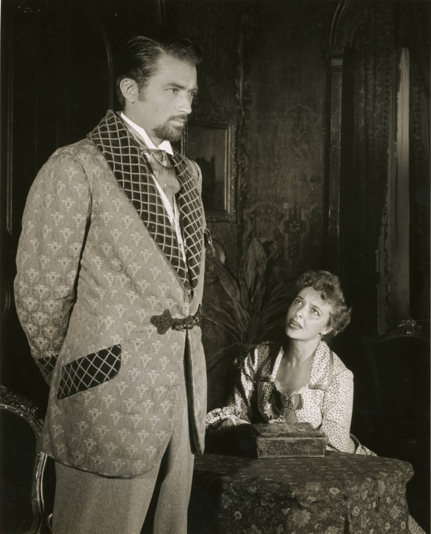 Gregory Peck and Laraine Day performing in Angel Street stage play