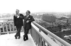 Two Finnish Kauppaneuvos Armas Tasa and Jorma Soiro on the rooftop of Hotel Torni in Helsinki in 1972