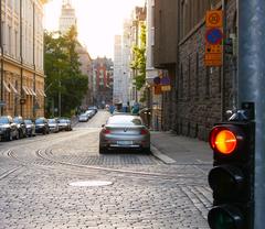 Traffic light and Hotelli Torni in Yrjönkatu, Helsinki, Finland