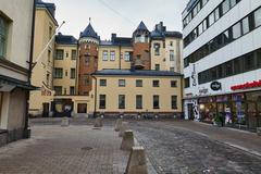 Hotel Torni in Helsinki during sunset with illuminated windows