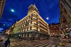 Hotel Torni illuminated at night in Helsinki