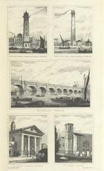 Historical black and white sketch of London cityscape with the River Thames