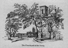 Vintage illustration of the Churchyard of the Savoy in London from 1878