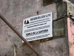 Restoration sign for La Santisima Church in Mexico City