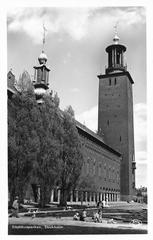 Exterior view of Stockholm City Hall, a historic municipal building designed by Ragnar Östberg, completed in 1923, located in Kungsholmen, Stockholm, Sweden
