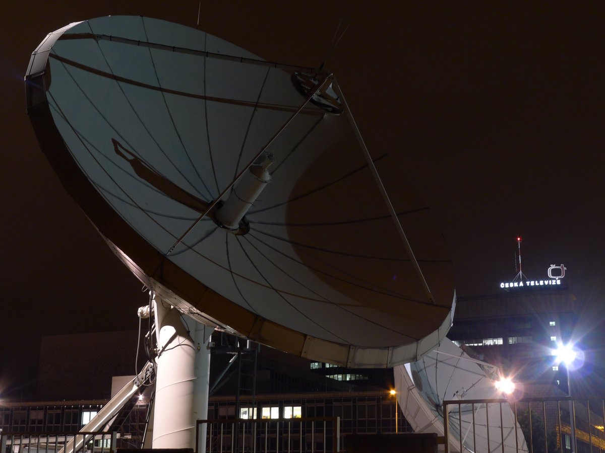 Broadcasting parabola antenna at Czech Television in Prague on Kavčí Mountains
