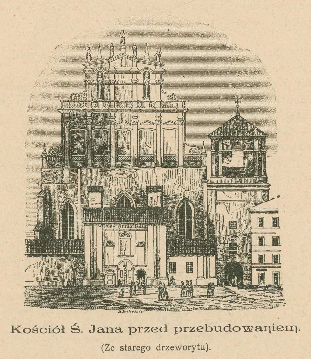 Historic woodcut of St. John's Church before reconstruction