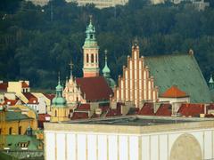Old Town in Warsaw viewed from Palace of Culture and Science with St. John's Cathedral and Our Lady of Graces church