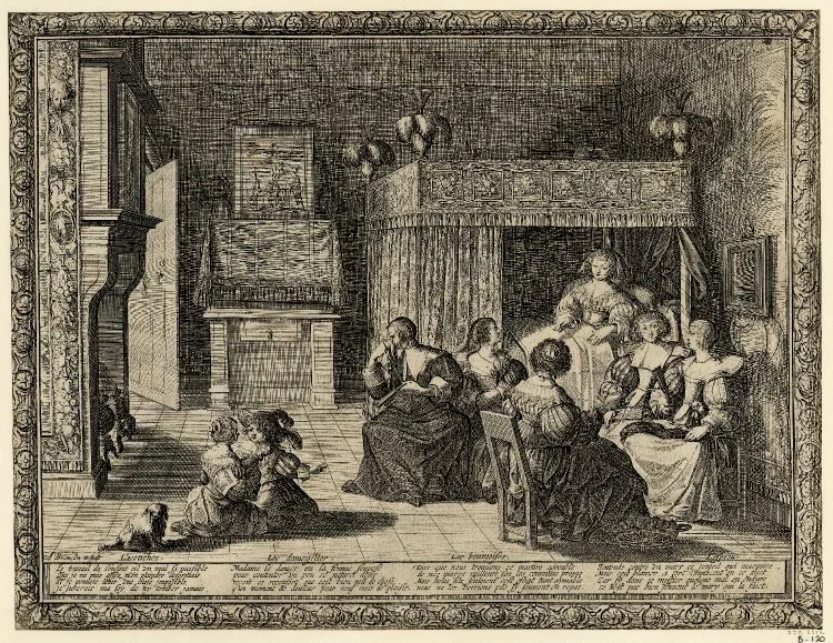 17th century engraving of the Blue Room in the Hotel Rambouillet, Paris, by A. Bosse