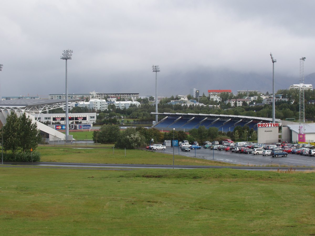 Aerial view of Laugardalsvöllur football stadium in Reykjavik, Iceland