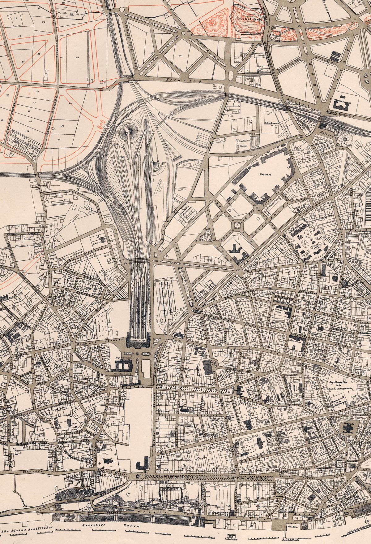 Historic map of Altona head station from 1894 showing railway tracks and station layout