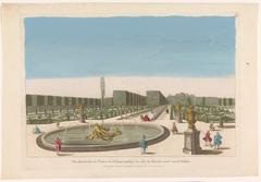 View of the garden fountain at Palais Schwarzenberg near Vienna with ornamental plants and round basin
