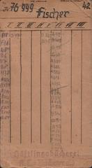 Entlehnkarte from prisoner library in Buchenwald concentration camp, belonging to Karl Fischer, prisoner no. 76999, Block 42D, color image