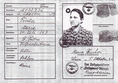Kennkarte Deutsches Reich identity card of Maria Fischer dated October 5, 1942, historical document copy