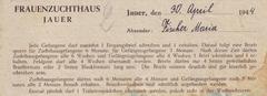 Letterhead of a letter by Maria Fischer from the Jauer women's prison, dated April 30, 1944