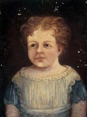 Black and white portrait of a young girl Leonora Throp aged 5 from 1878