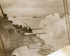 Shelling of the Ottoman city Dedé Agatsj from the Greek battleship Averof during the First Balkan War 1912