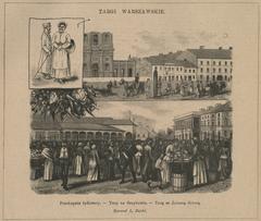 Vintage Warsaw Trade Fair exhibition hall with booths and people
