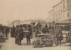 Street market at Żelazna Brama Square in Warsaw around 1892