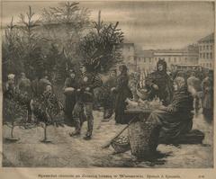Christmas tree sales behind the Iron Gate in Warsaw, Poland