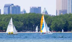 View of Leslie Spit with rocky shoreline and water in Toronto, ON