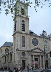 Perspective view of Église Saint-Jacques-du-Haut-Pas on rue Saint-Jacques in Paris 5th arrondissement