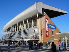 Nuevo Colombino Stadium in Huelva under a blue sky