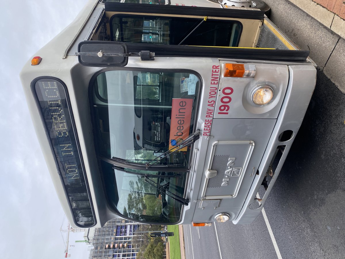 Silver MAN SL200 PMCSA Commuter 1900 bus idling at Light Square in Adelaide City Centre during 40th Anniversary Tour