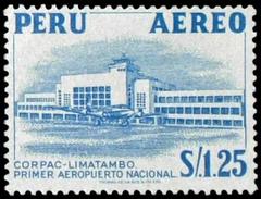 1953 Peru postage stamp featuring Corpac Limatambo Airport