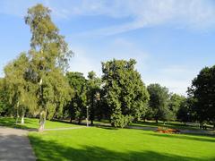 View of Tähtitornin vuori (Observatory Hill) in Ullanlinna, Helsinki, Finland with historical buildings and greenery