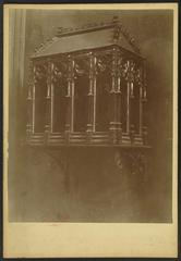 Wooden gilded reliquary with painted Apostles, 91 cm long, displayed in Sainte-Anne chapel