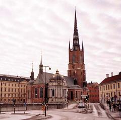 Riddarholm Church in Stockholm Sweden silhouette against evening sky
