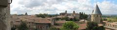 Panoramic view of Carcassonne fortress with medieval walls and towers