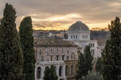 Ancient Roman architectural ruins with stone structures and columns on a clear day