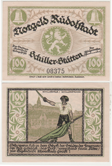 German Notgeld banknote from Rudolstadt featuring Friedrich Schiller's 'Das Lied von der Glocke', 100 Pfennig, 1921