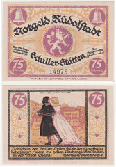 German Notgeld banknote from Rudolstadt featuring Friedrich Schiller's Das Lied von der Glocke, 75 Pfennig, 1921