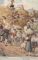 Illustration of Friedrich Schiller's Song of the Bell with colorful ribbons around a wreath
