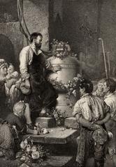 Illustration of The Song of the Bell depicting a bell and figures around it